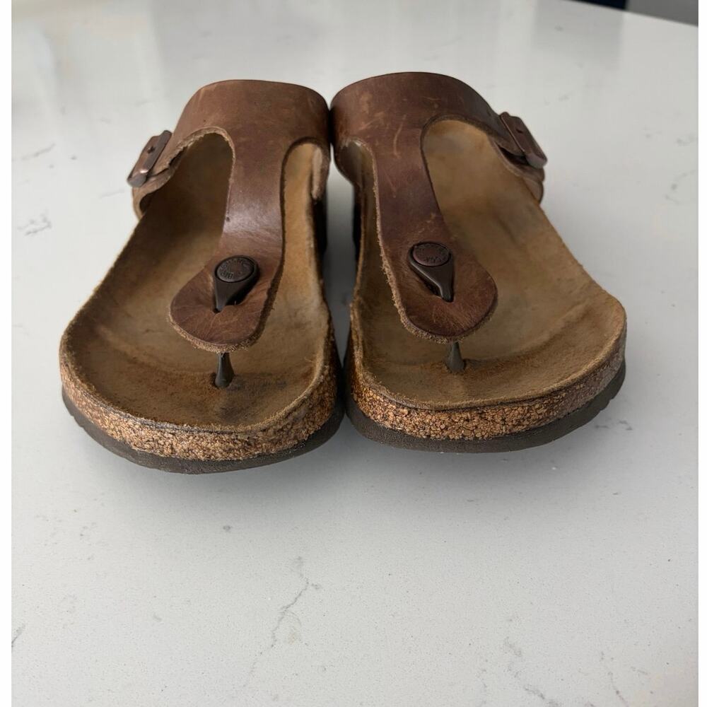 Birkenstock Gizeh oiled leather sandals sz 40 brown patina casual boho comfort - Picture 5 of 9